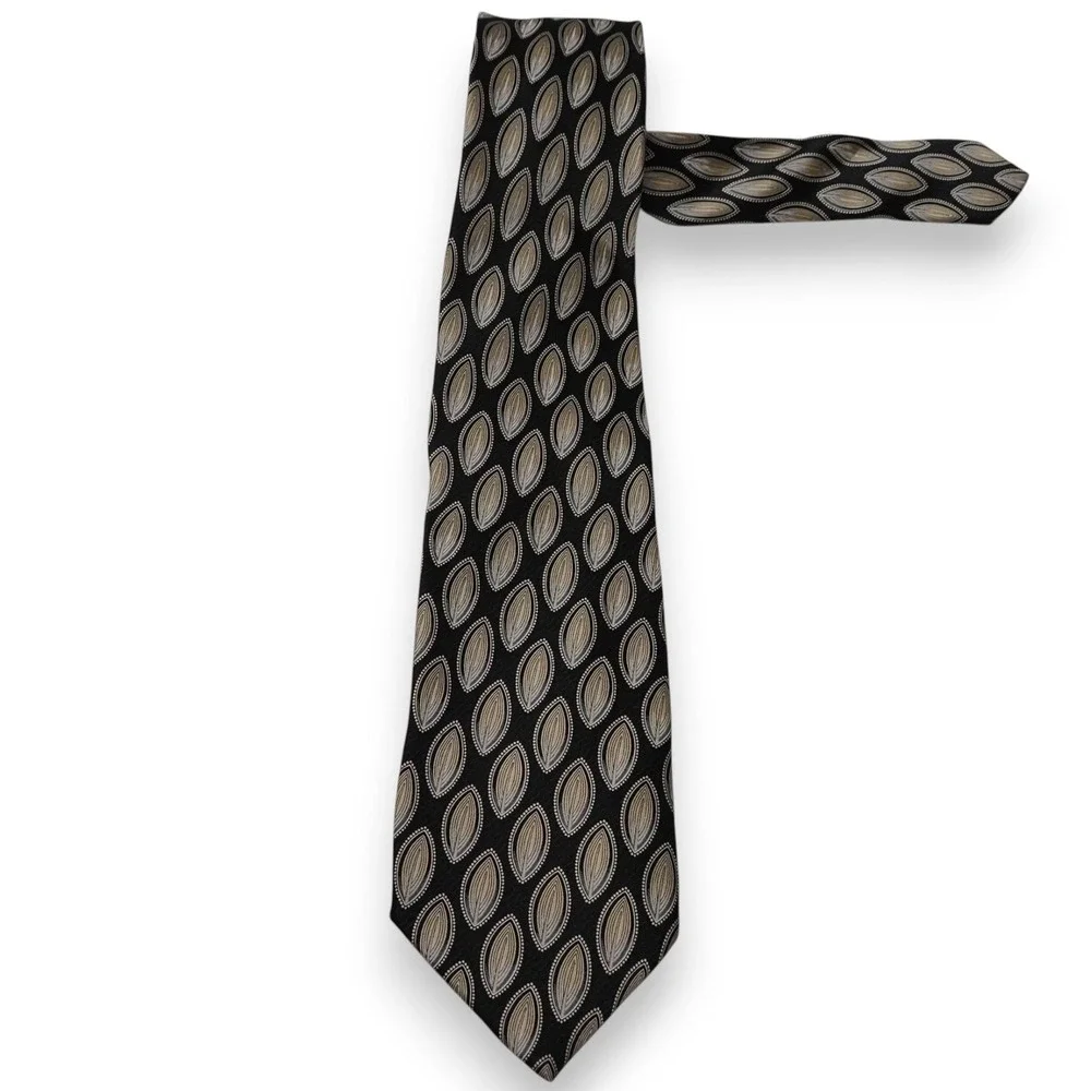 Gianfranco Ferre Mens Silk Tie 57 x 3.5 Black‎ Tan Geometric Italy Designer Neck
